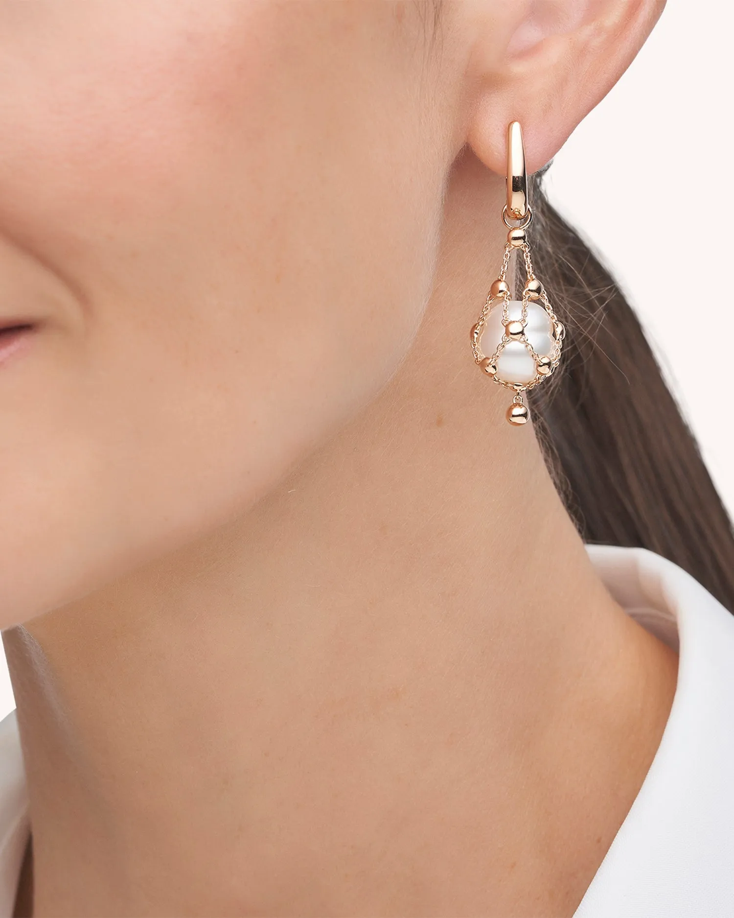 Lavalier Pearl Earrings | 12mm Circle Pearls and Rose Gold