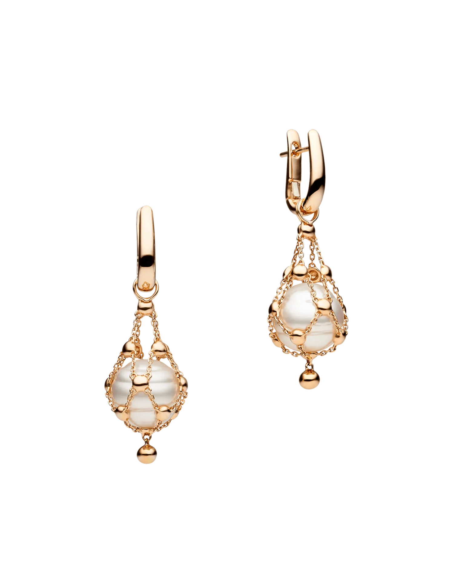 Lavalier Pearl Earrings | 12mm Circle Pearls and Rose Gold
