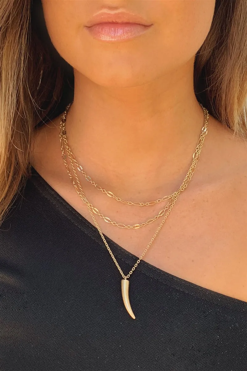 Layered Gold Horn Pendant Necklace
