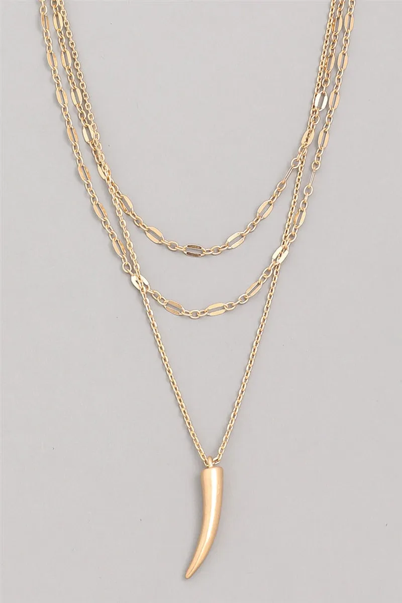 Layered Gold Horn Pendant Necklace
