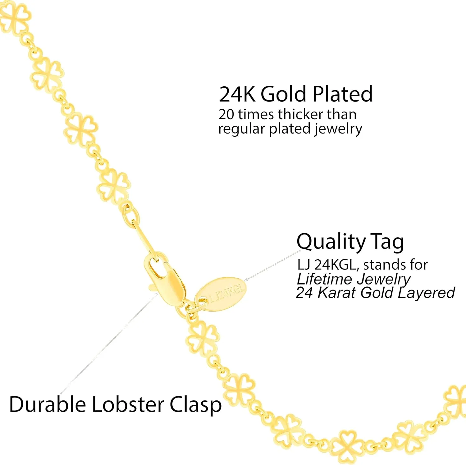 LIFETIME JEWELRY Womens Gold Anklet Good Luck Ankle Bracelet 24k Real Gold Plated