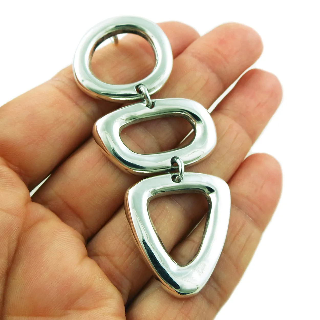 Long Geometric 925 Sterling Silver Pendant Necklace