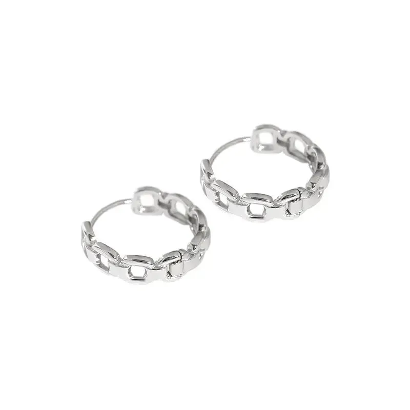 LOVCIA Modern Fashion Hollow Chain 925 Sterling Silver Hoop Earrings