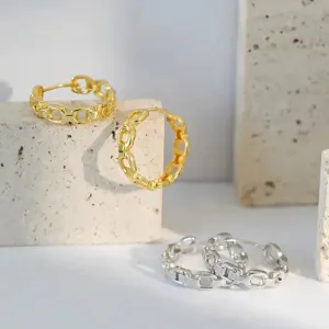 LOVCIA Modern Fashion Hollow Chain 925 Sterling Silver Hoop Earrings