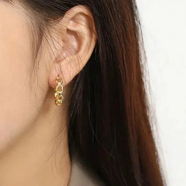 LOVCIA Modern Fashion Hollow Chain 925 Sterling Silver Hoop Earrings