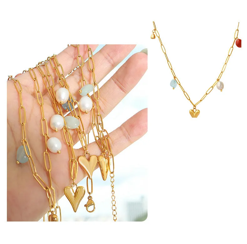 Love heart with pearls and stones necklace