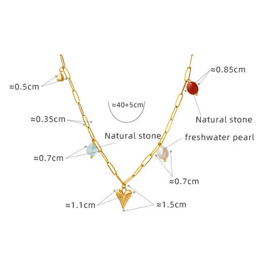 Love heart with pearls and stones necklace