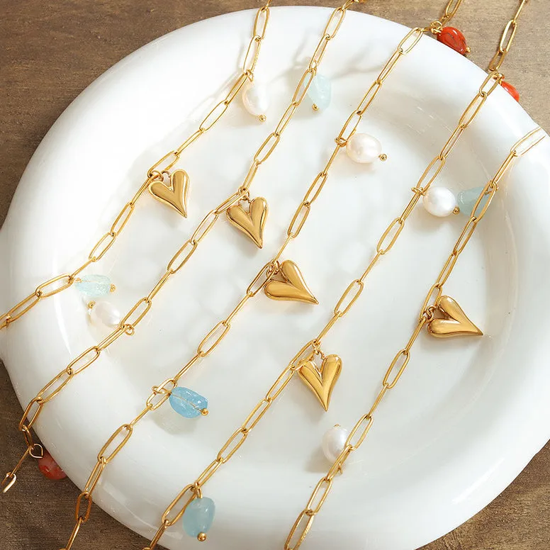 Love heart with pearls and stones necklace