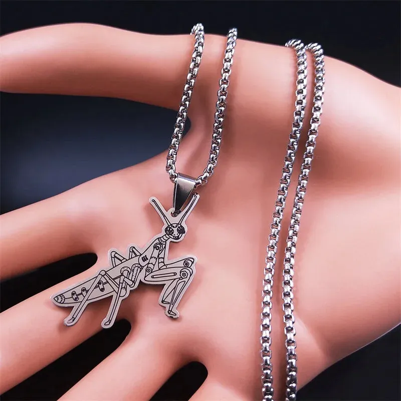 Machinery Mantis Necklace Stainless Steel Steampunk Mechanical Insect Metal Necklaces