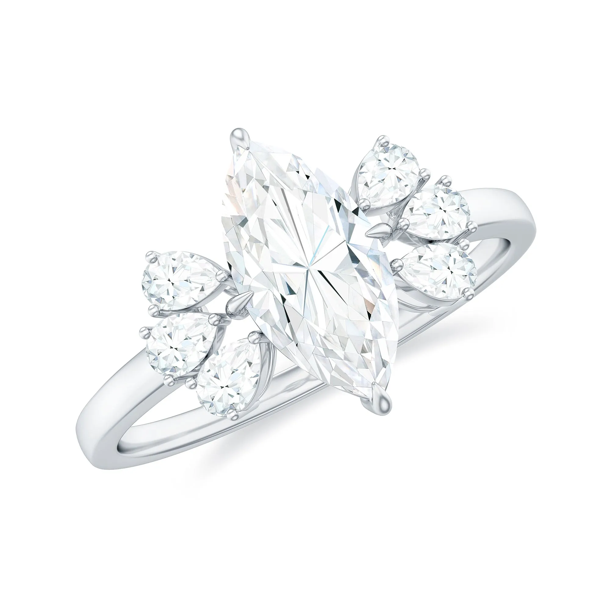 Marquise Cut Moissanite Solitaire Engagement Ring with Trio