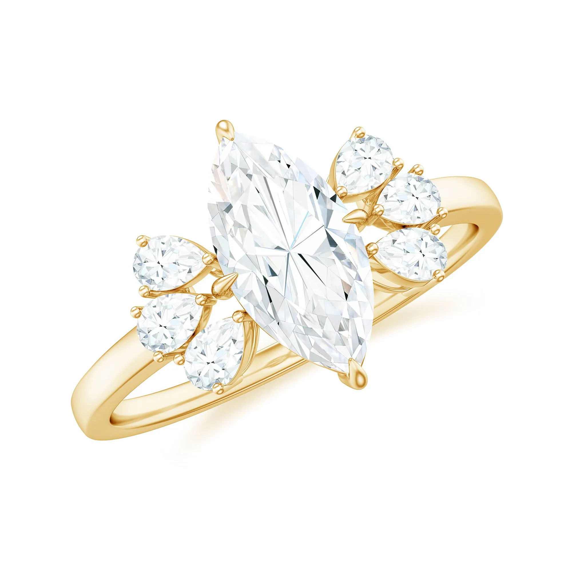 Marquise Cut Moissanite Solitaire Engagement Ring with Trio