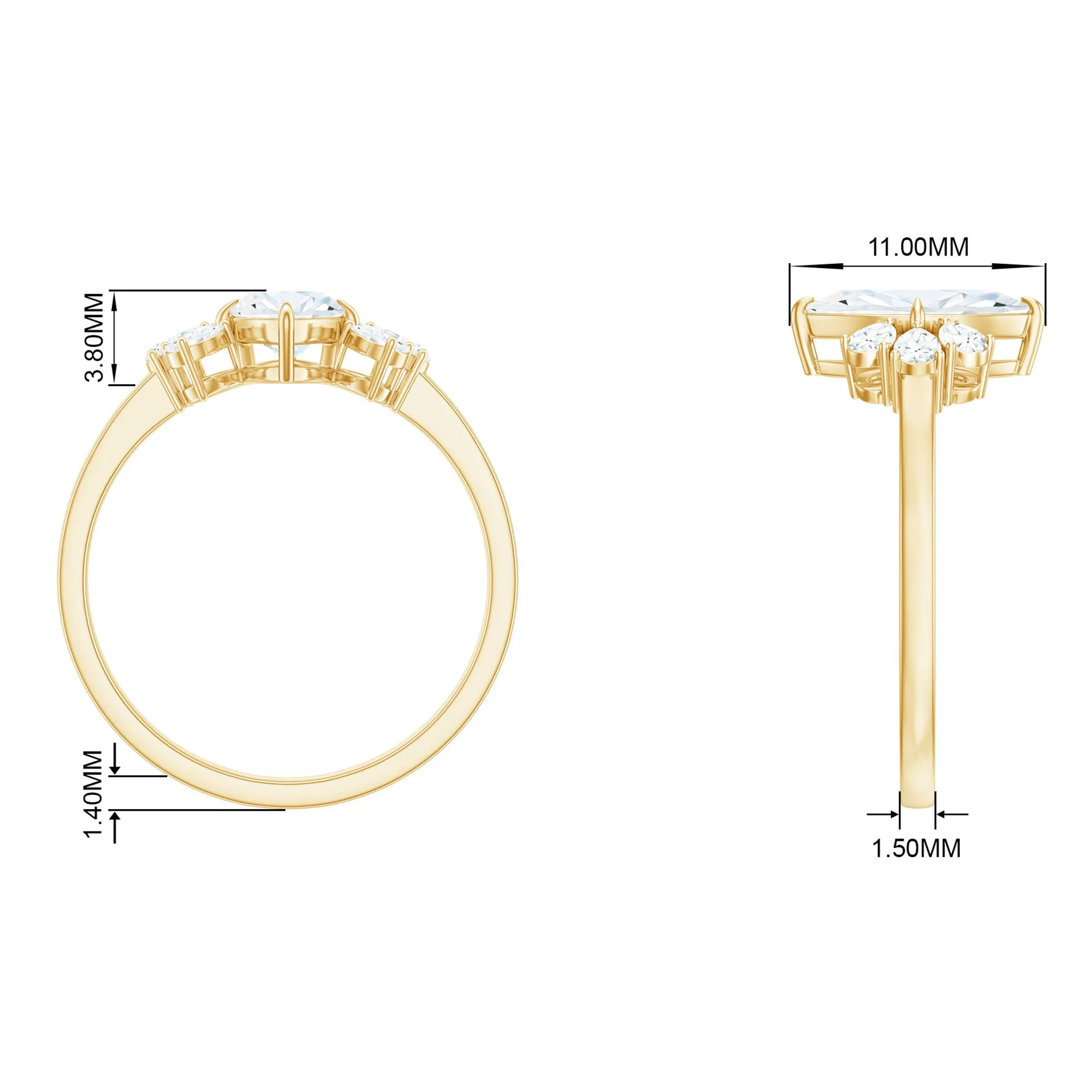 Marquise Cut Moissanite Solitaire Engagement Ring with Trio