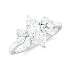 Marquise Cut Moissanite Solitaire Engagement Ring with Trio