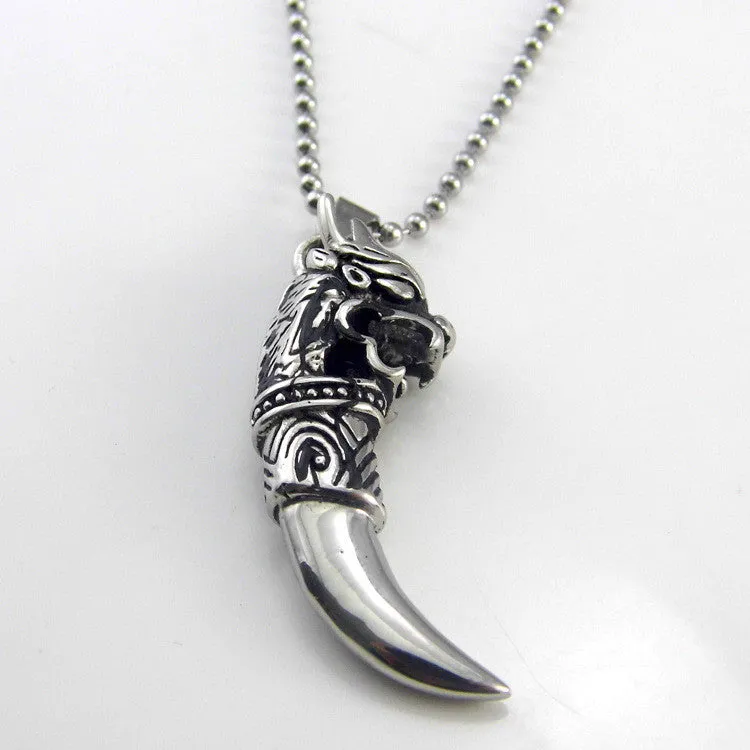 Men' Jewelry Antique Silver Tribal Stark Wolf Fang Tooth Pendant Necklace Vintage Wolf Tooth Dragon Titanium Pendant Necklace