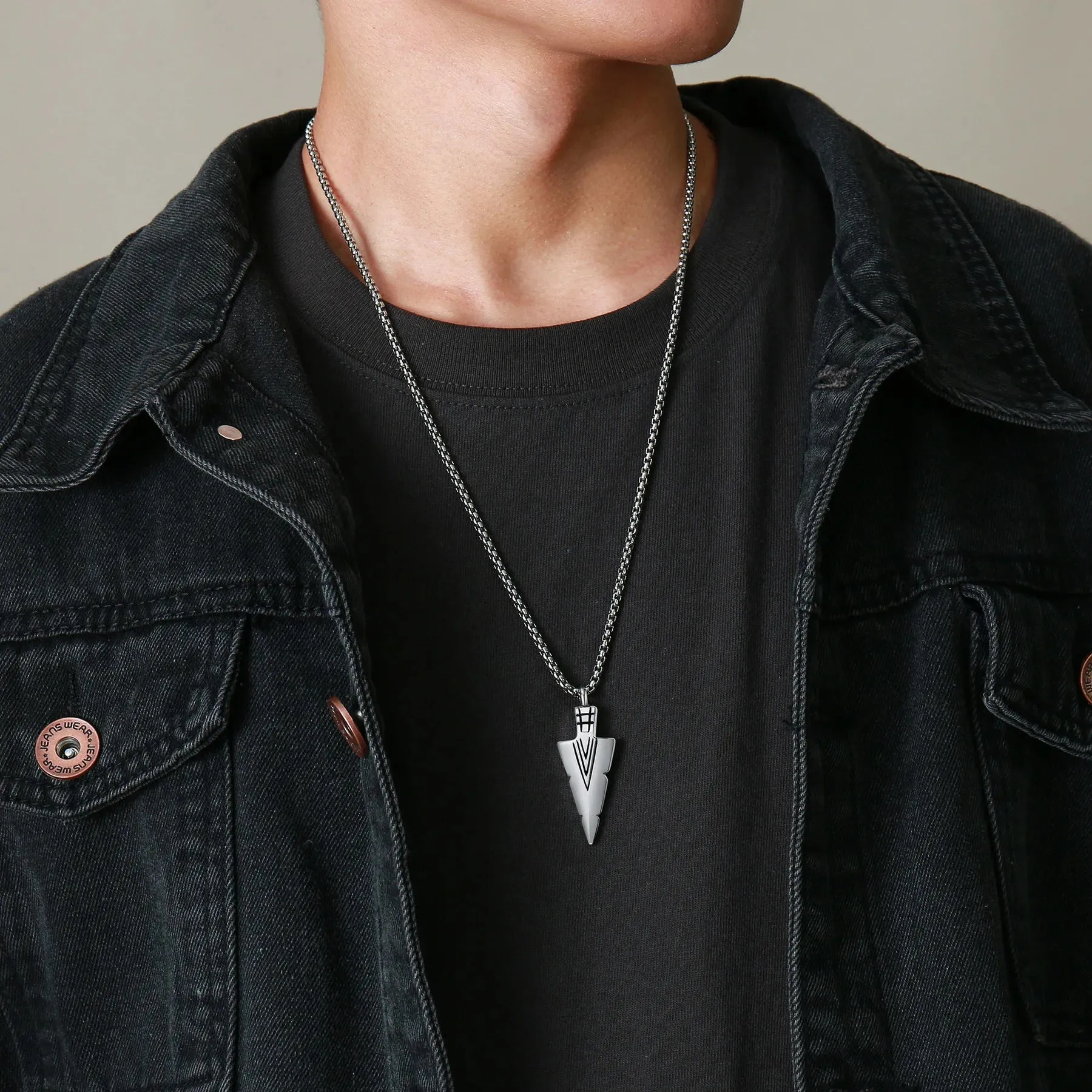 Mens Cremation Urn Necklace for Ashes,Stainless Steel Tribal  Arrowhead Memorial Pendant