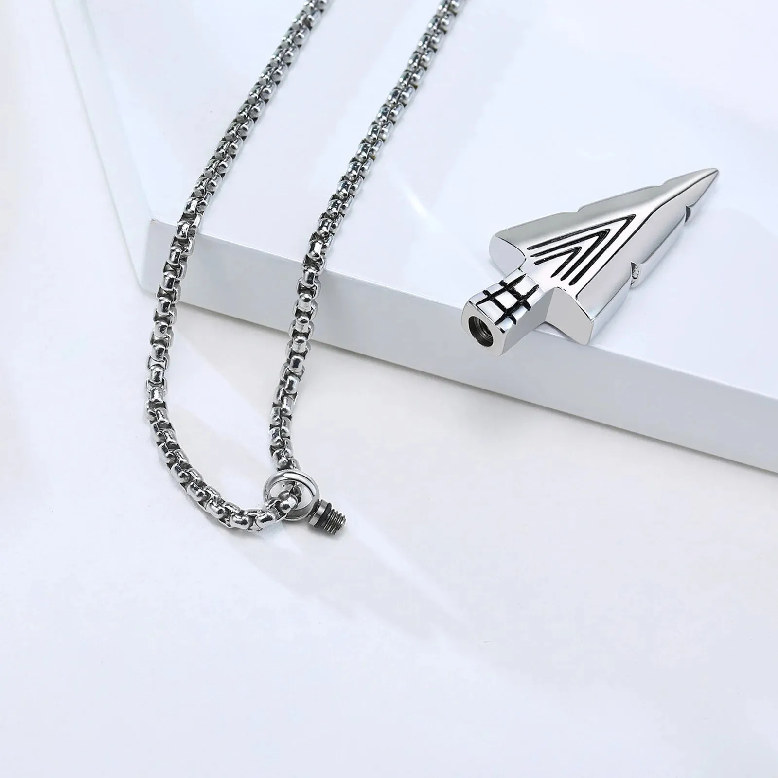 Mens Cremation Urn Necklace for Ashes,Stainless Steel Tribal  Arrowhead Memorial Pendant