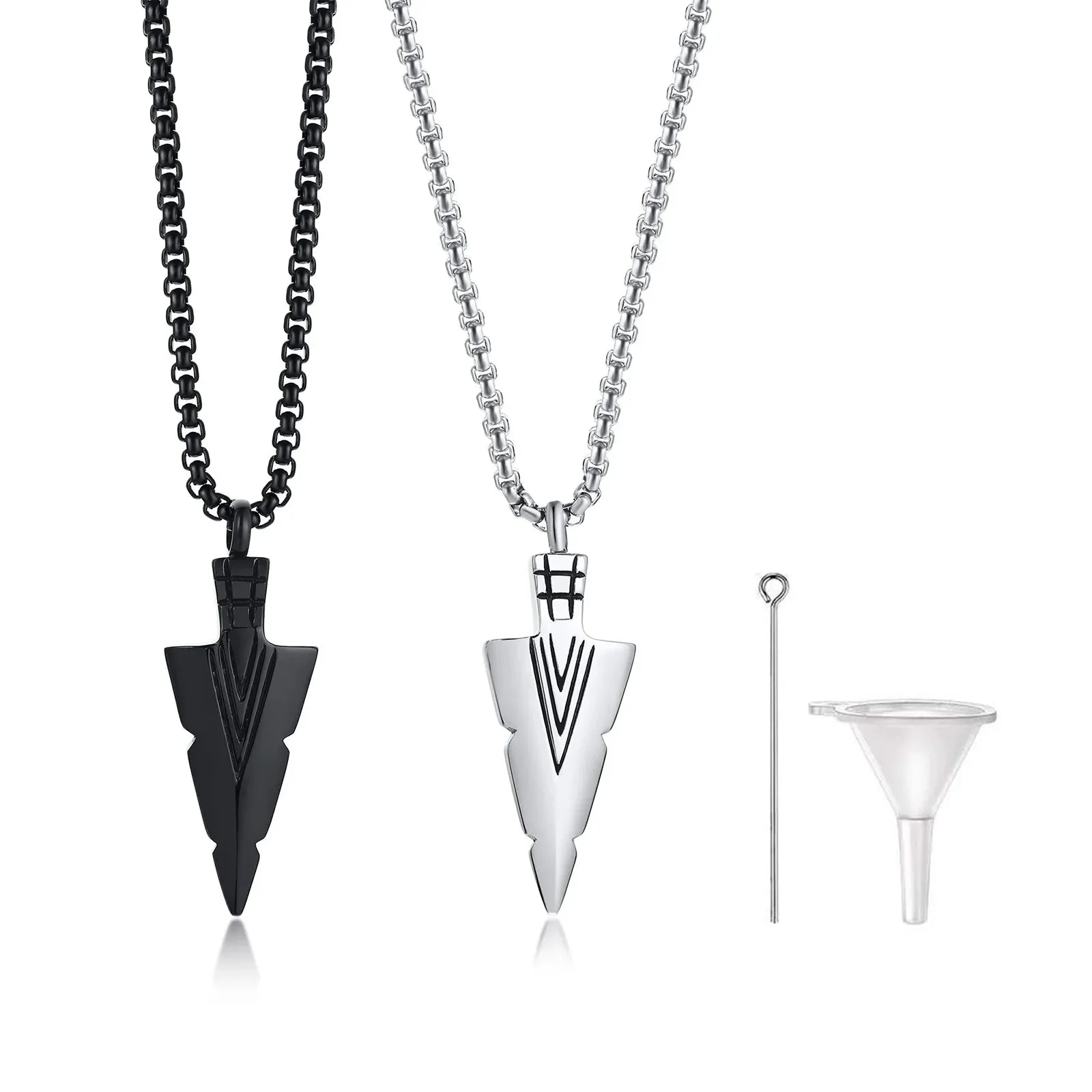 Mens Cremation Urn Necklace for Ashes,Stainless Steel Tribal  Arrowhead Memorial Pendant