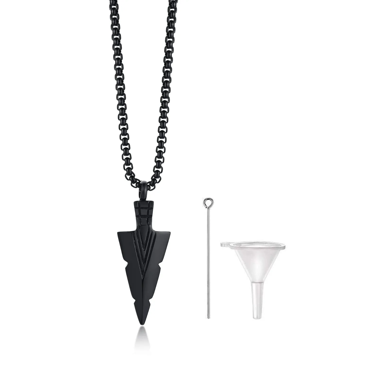 Mens Cremation Urn Necklace for Ashes,Stainless Steel Tribal  Arrowhead Memorial Pendant
