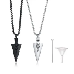 Mens Cremation Urn Necklace for Ashes,Stainless Steel Tribal  Arrowhead Memorial Pendant