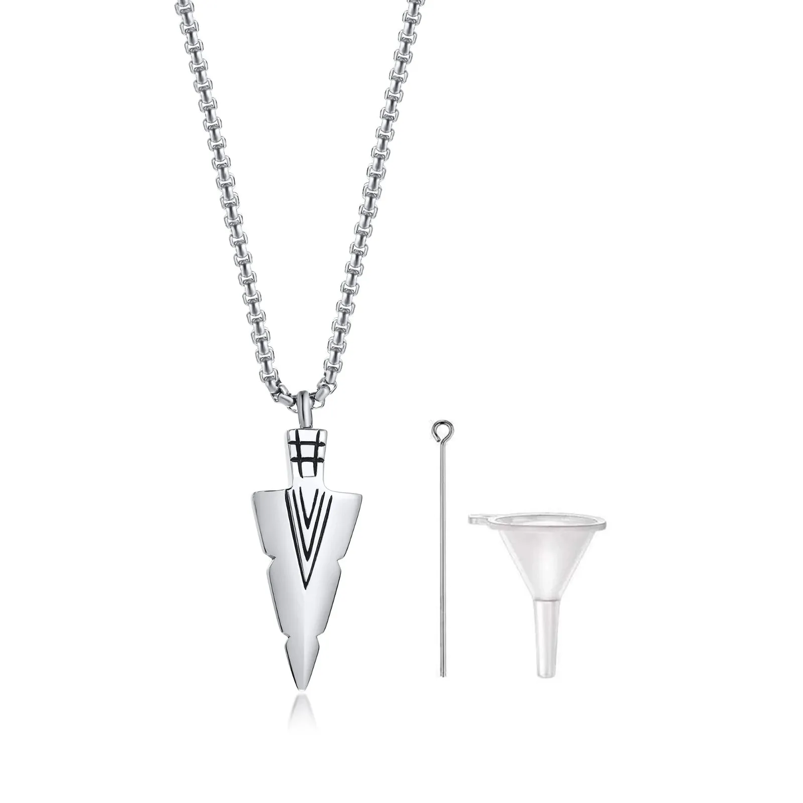 Mens Cremation Urn Necklace for Ashes,Stainless Steel Tribal  Arrowhead Memorial Pendant