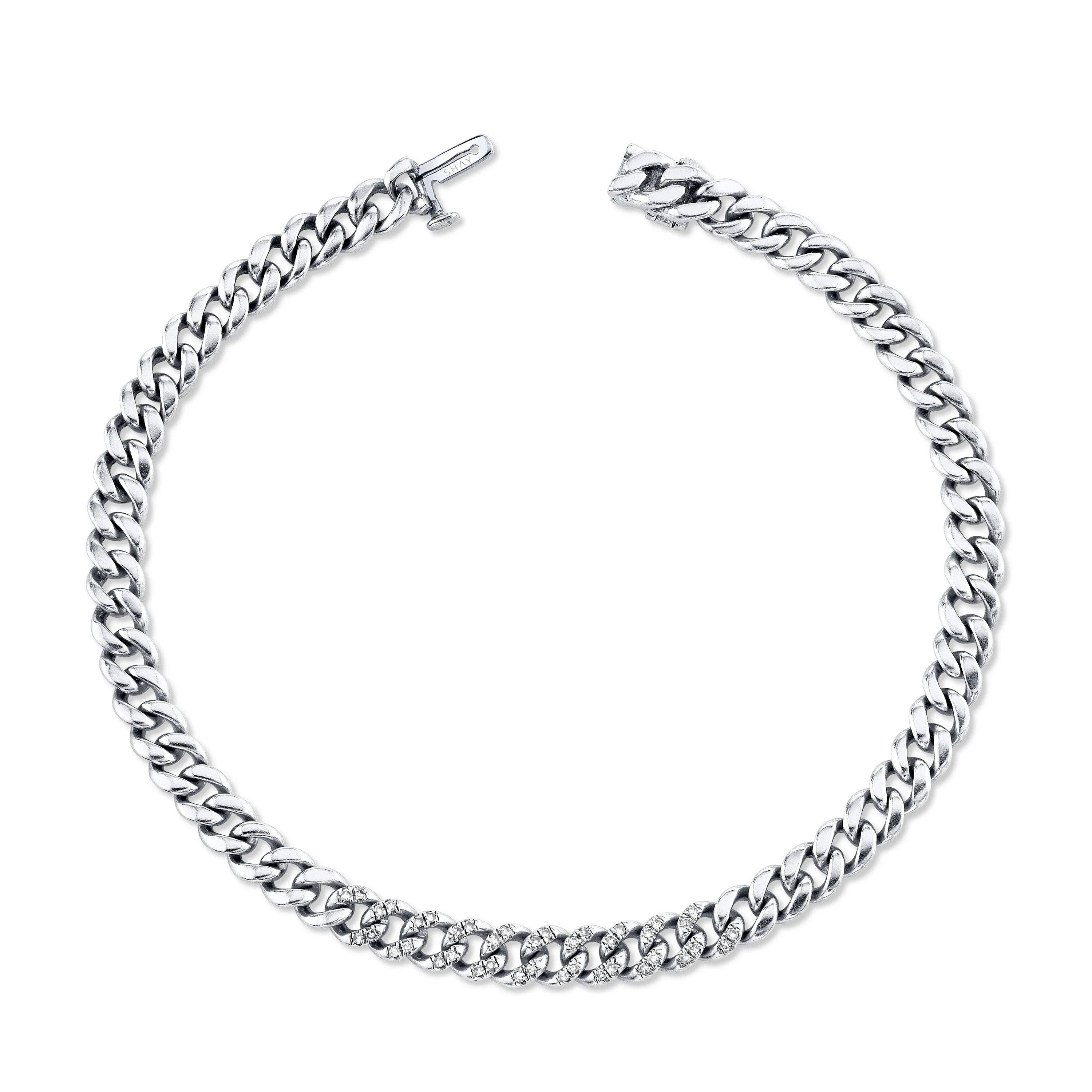 MEN'S DIAMOND PARTIAL PAVE FLAT MINI LINK BRACELET