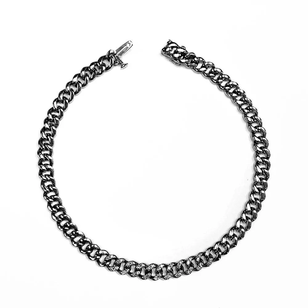 MEN'S DIAMOND PARTIAL PAVE FLAT MINI LINK BRACELET