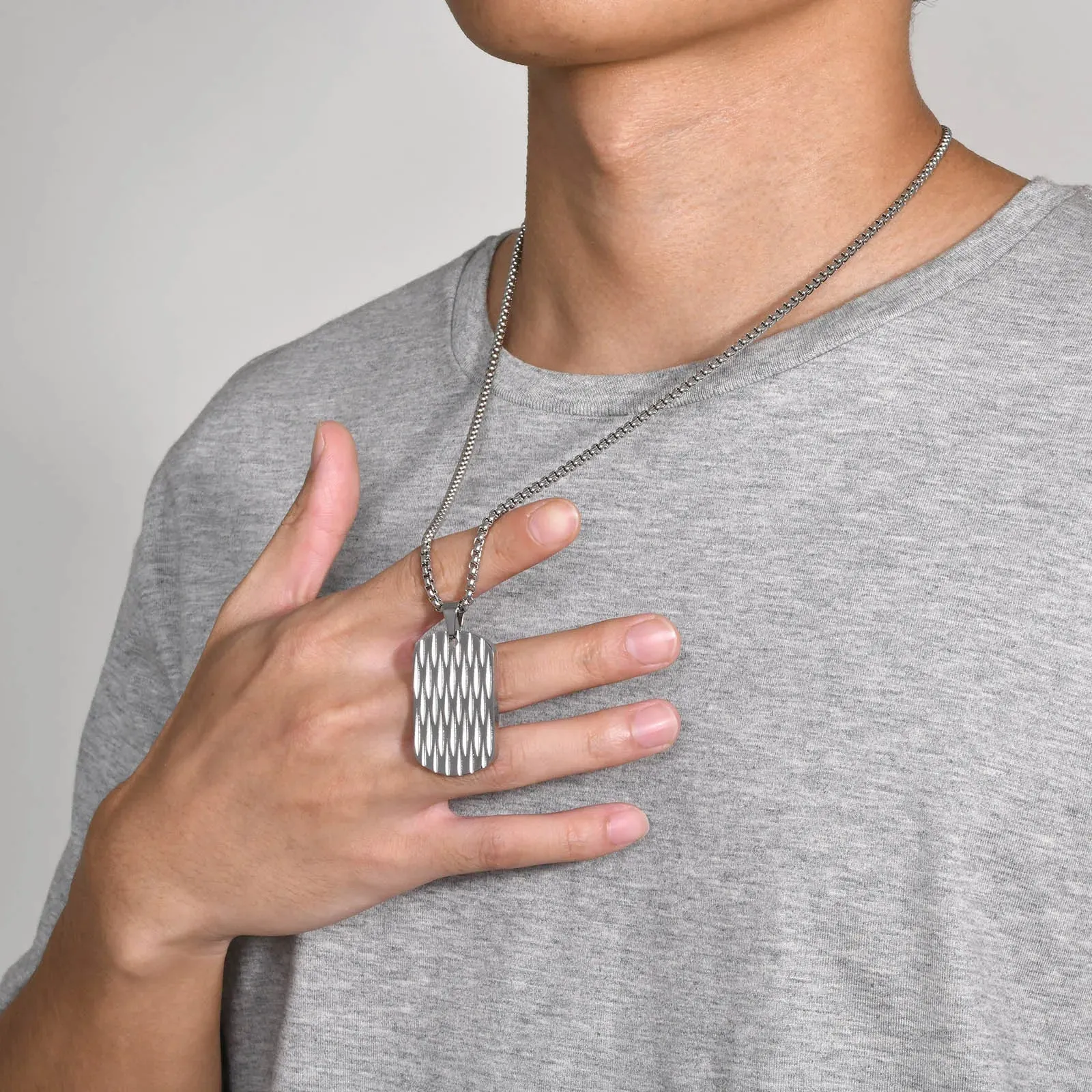 Mens Dog Tag Necklaces, Waterproof Stainless Steel Geometric Pendant Collar Birthday Gifts