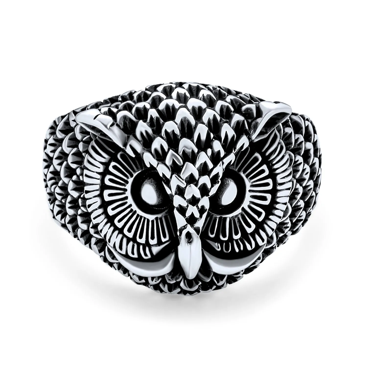 Mens Silver Ring: Oxidized .925 Sterling Silver Night Owl Band for Men