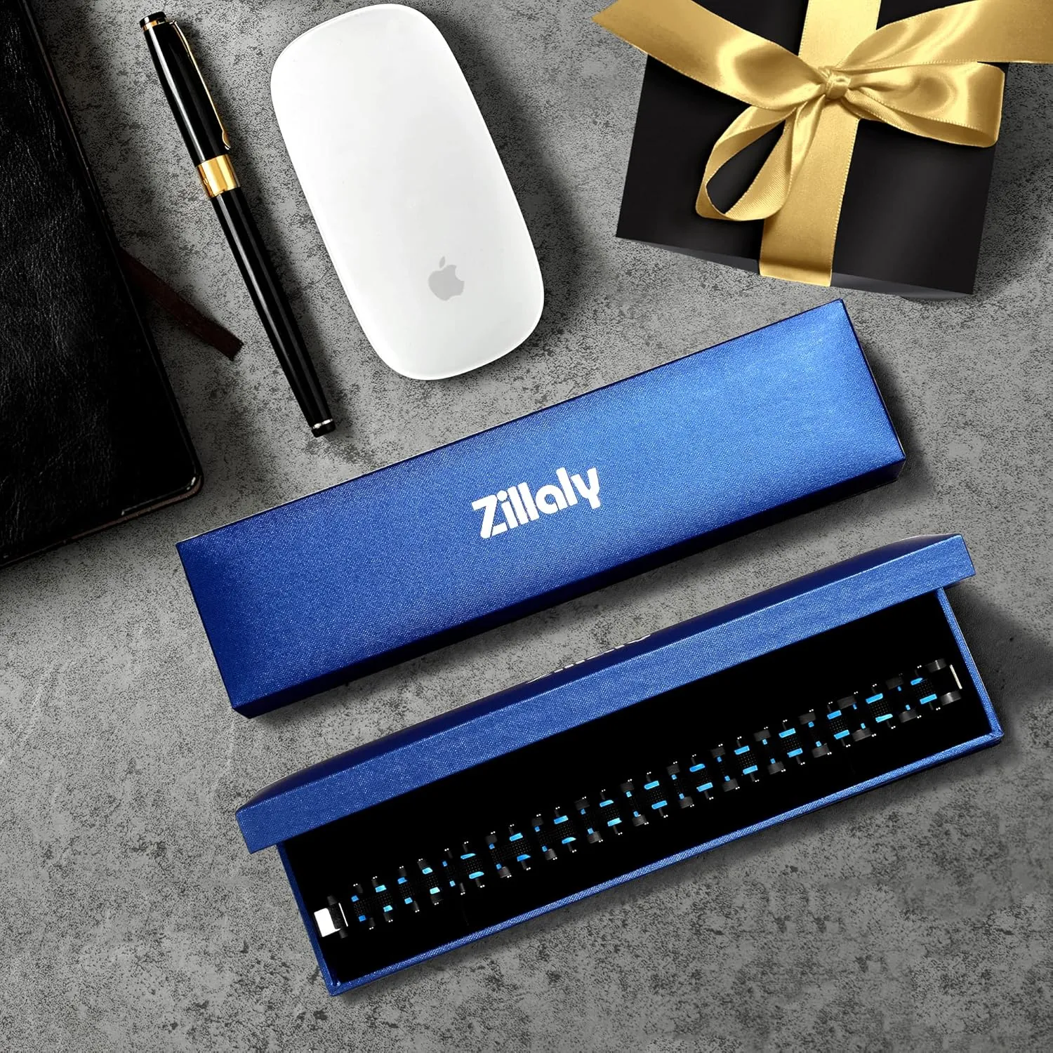 Men's Stainless Steel Two-Tone Square Link diamond Bracelet in Black & Blue Ion-Plated Black