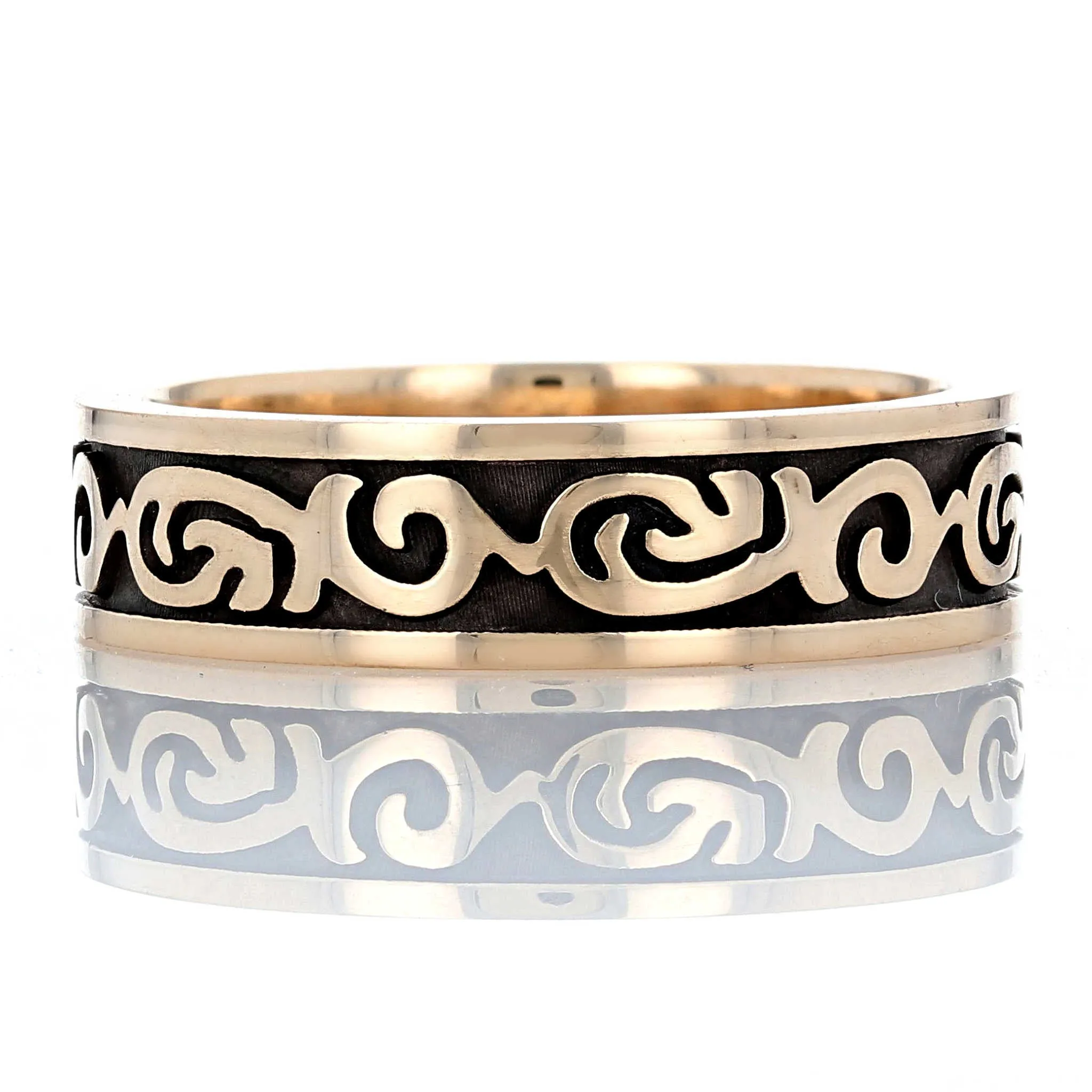 Men's Yellow Gold Antiqued Scroll Wedding Band