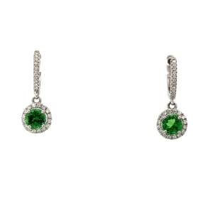 Modern 14kt White Gold 1.56ct Tsavorite Green Garnets   .35cttw Diamond Earrings with Lever Backs