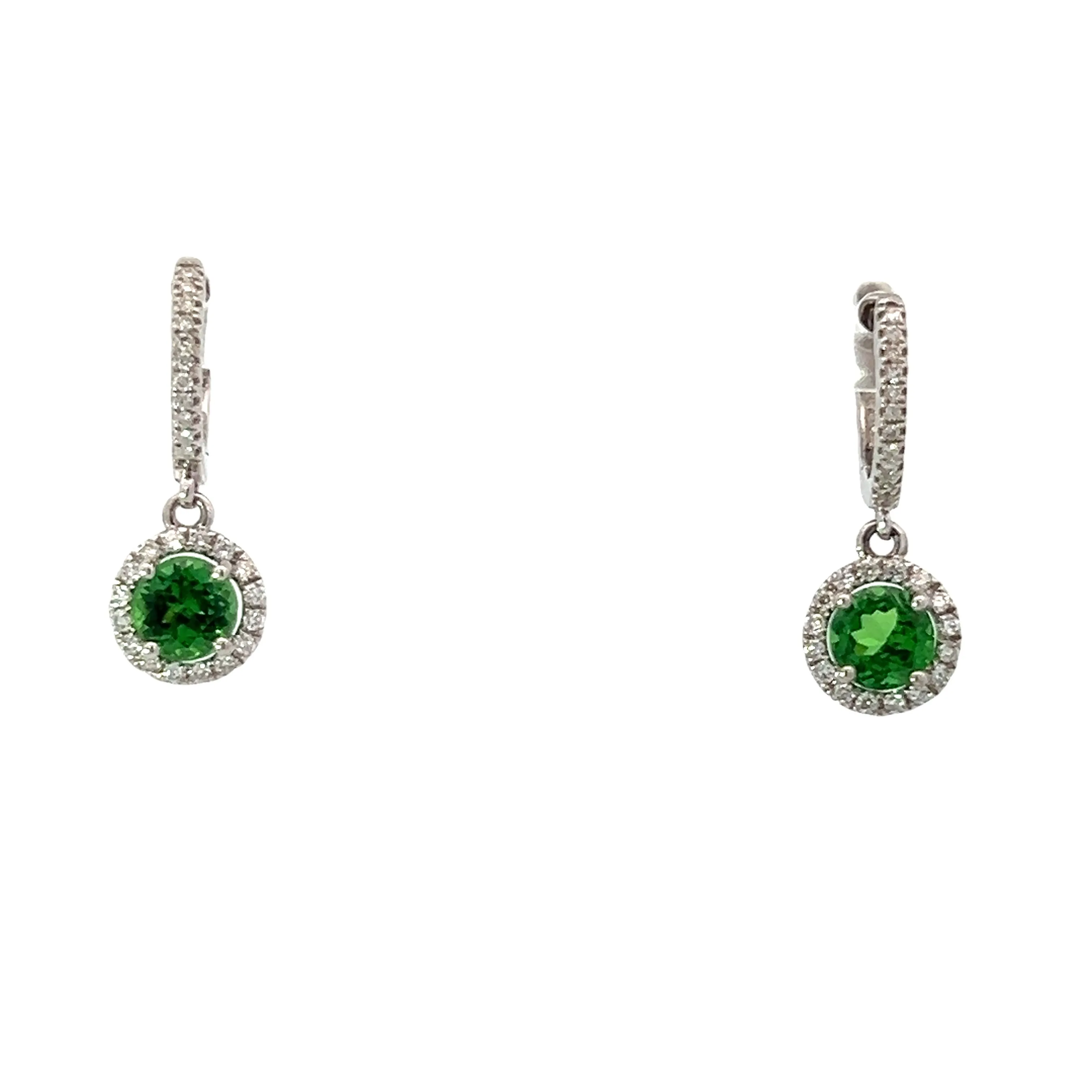Modern 14kt White Gold 1.56ct Tsavorite Green Garnets   .35cttw Diamond Earrings with Lever Backs