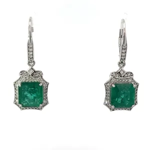 Modern 18kt White Gold 8.90ct Zambian Emerald  .75cttw Diamond Earrings
