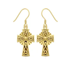 Modern Celtic Knotwork Cross Solid Gold Earrings GER1381