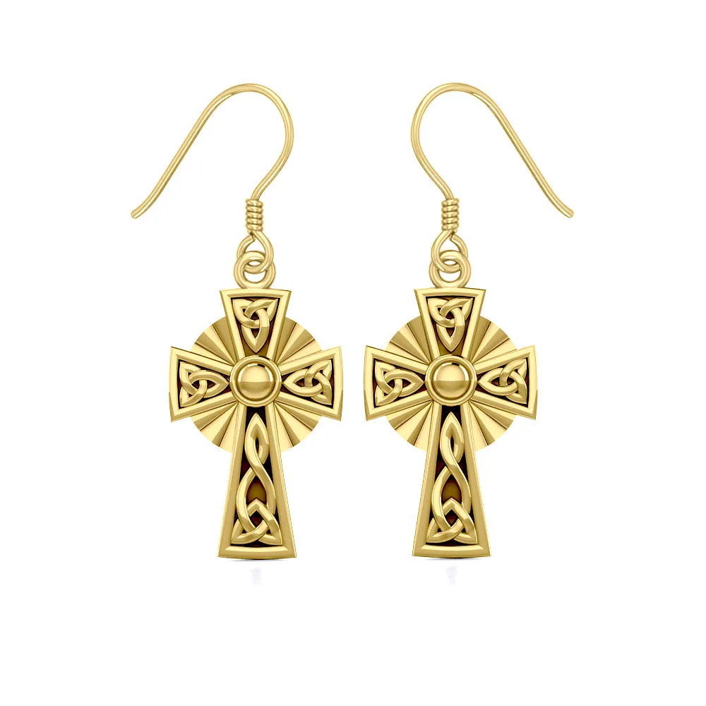 Modern Celtic Knotwork Cross Solid Gold Earrings GER1381