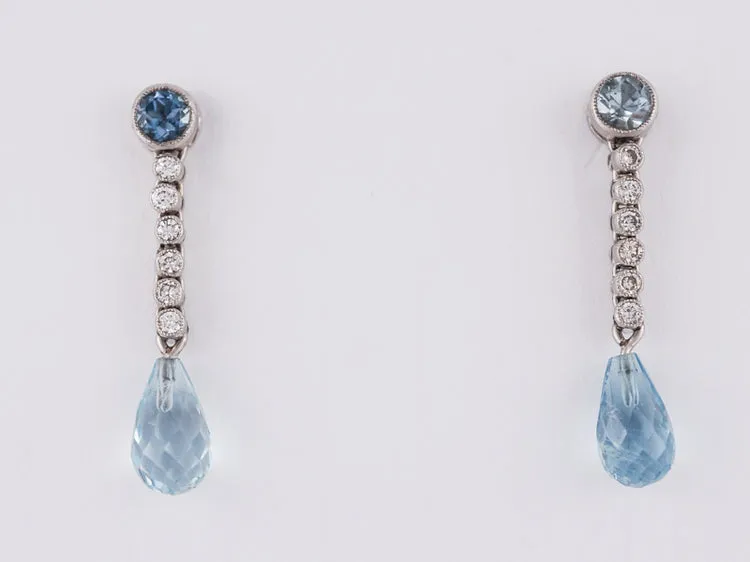Modern Earrings .60 Aquamarine and .50 Round Brilliant Cut Diamonds in 14k White Gold