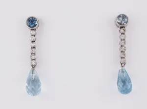 Modern Earrings .60 Aquamarine and .50 Round Brilliant Cut Diamonds in 14k White Gold