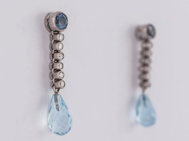 Modern Earrings .60 Aquamarine and .50 Round Brilliant Cut Diamonds in 14k White Gold