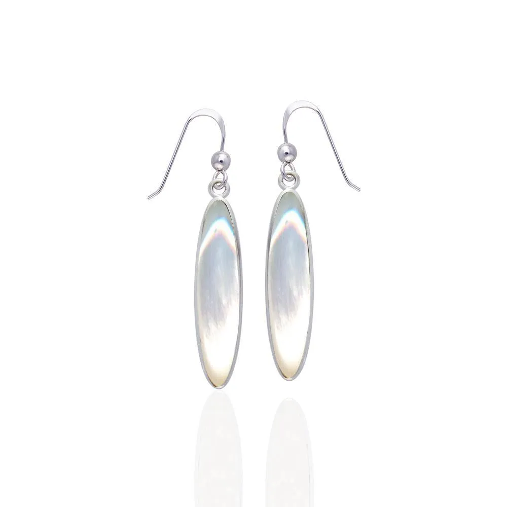 Modern Long Oval Inlaid Silver Earrings TER436