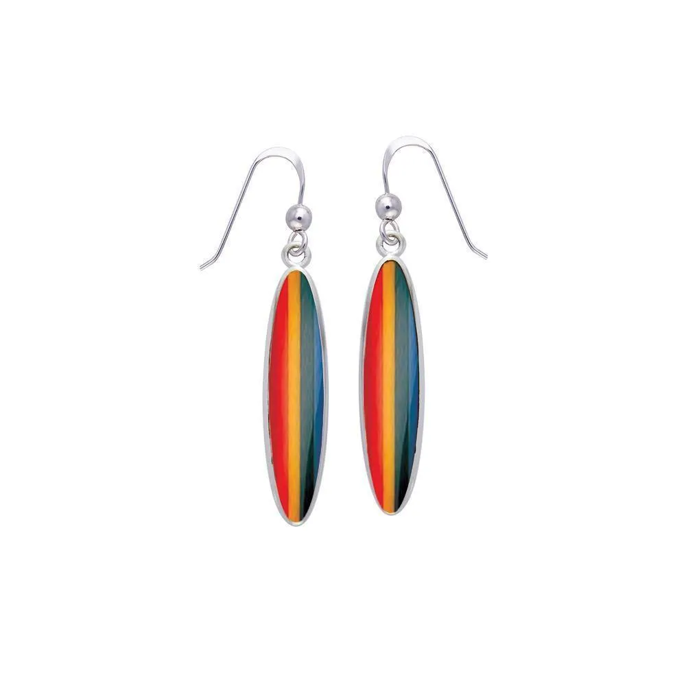 Modern Long Oval Inlaid Silver Earrings TER436