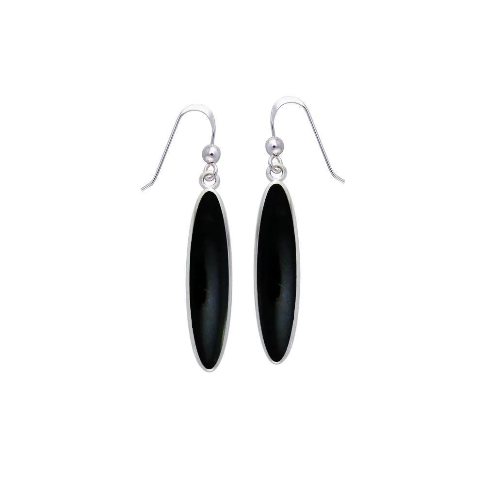 Modern Long Oval Inlaid Silver Earrings TER436