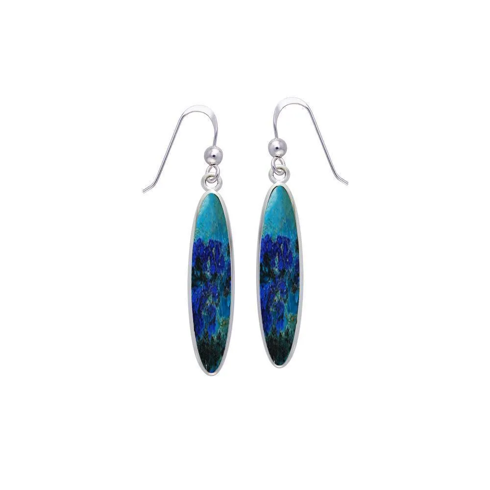 Modern Long Oval Inlaid Silver Earrings TER436