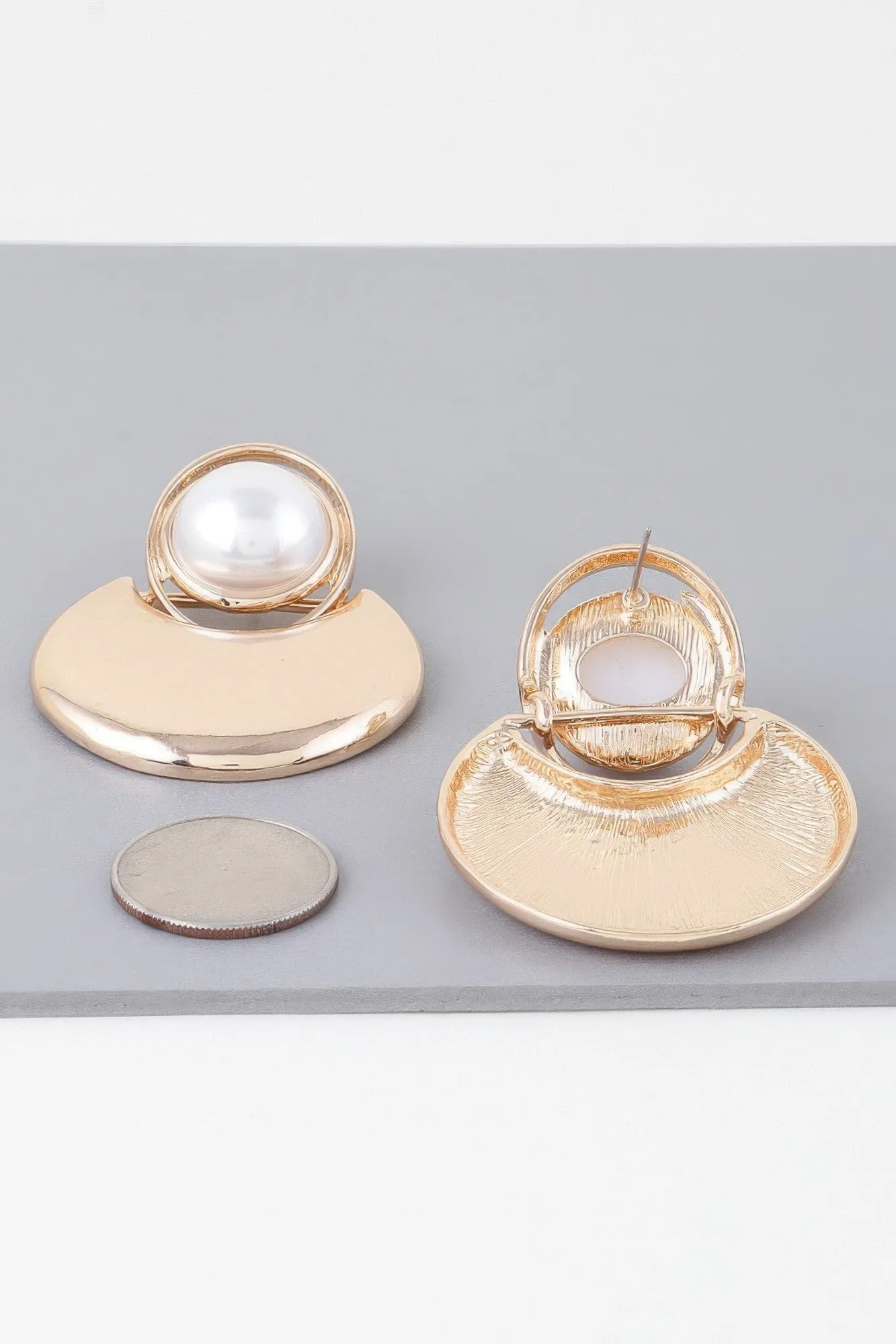 Modern Pearl Crescent Drop Earrings