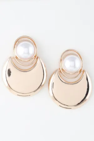 Modern Pearl Crescent Drop Earrings
