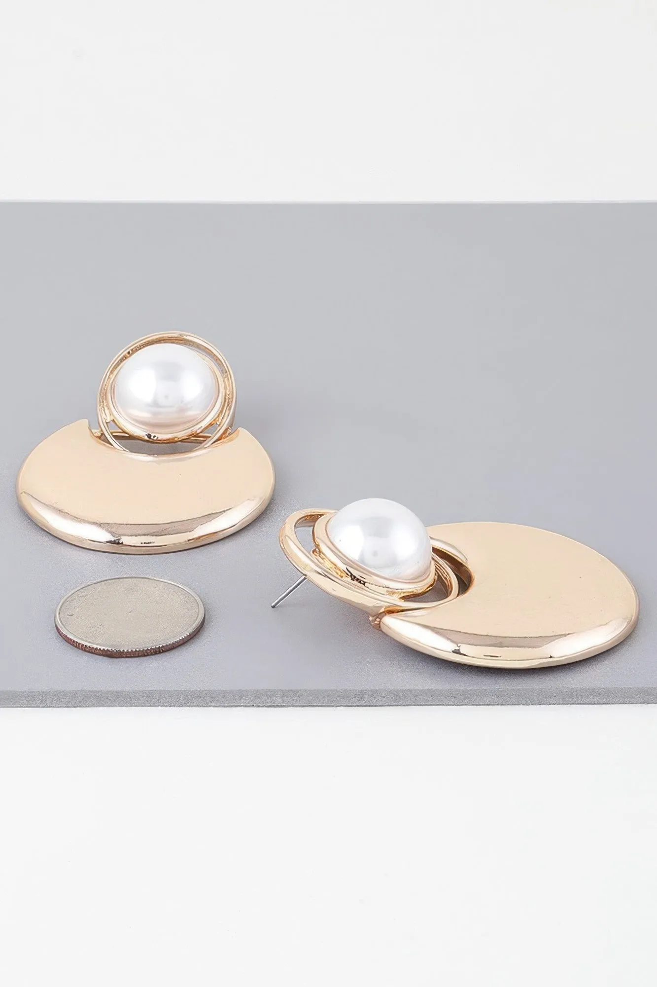 Modern Pearl Crescent Drop Earrings