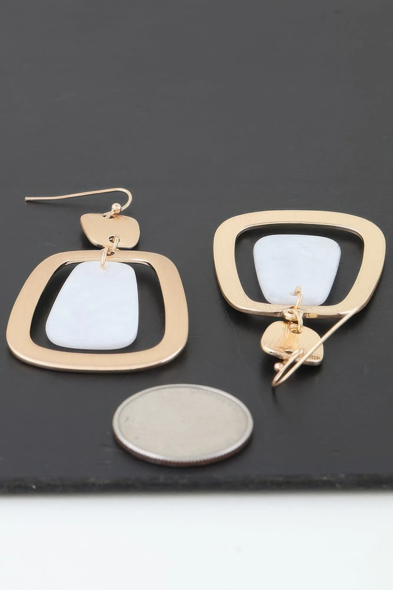 Modern Stone Frame Drop Earrings