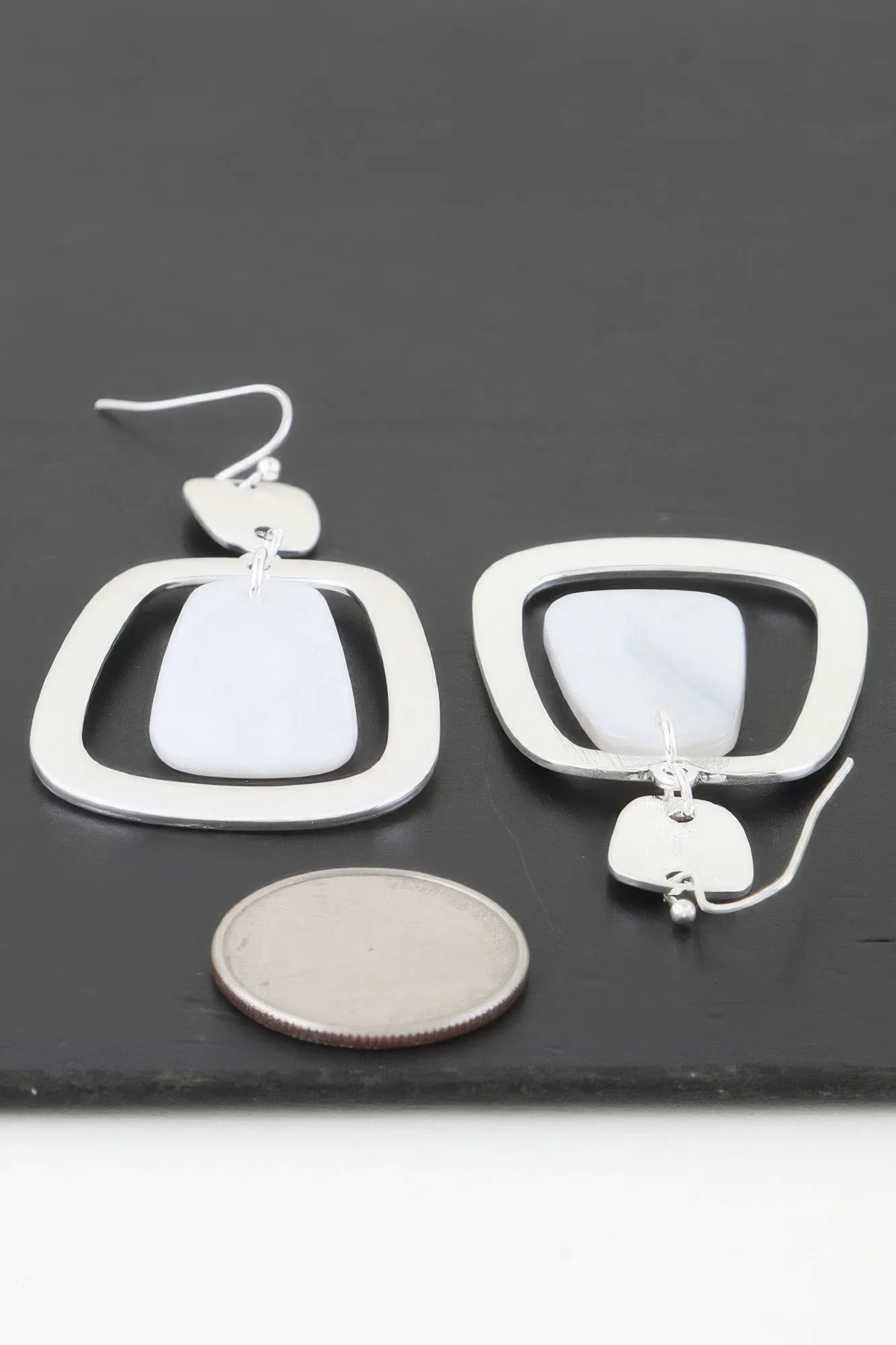 Modern Stone Frame Drop Earrings