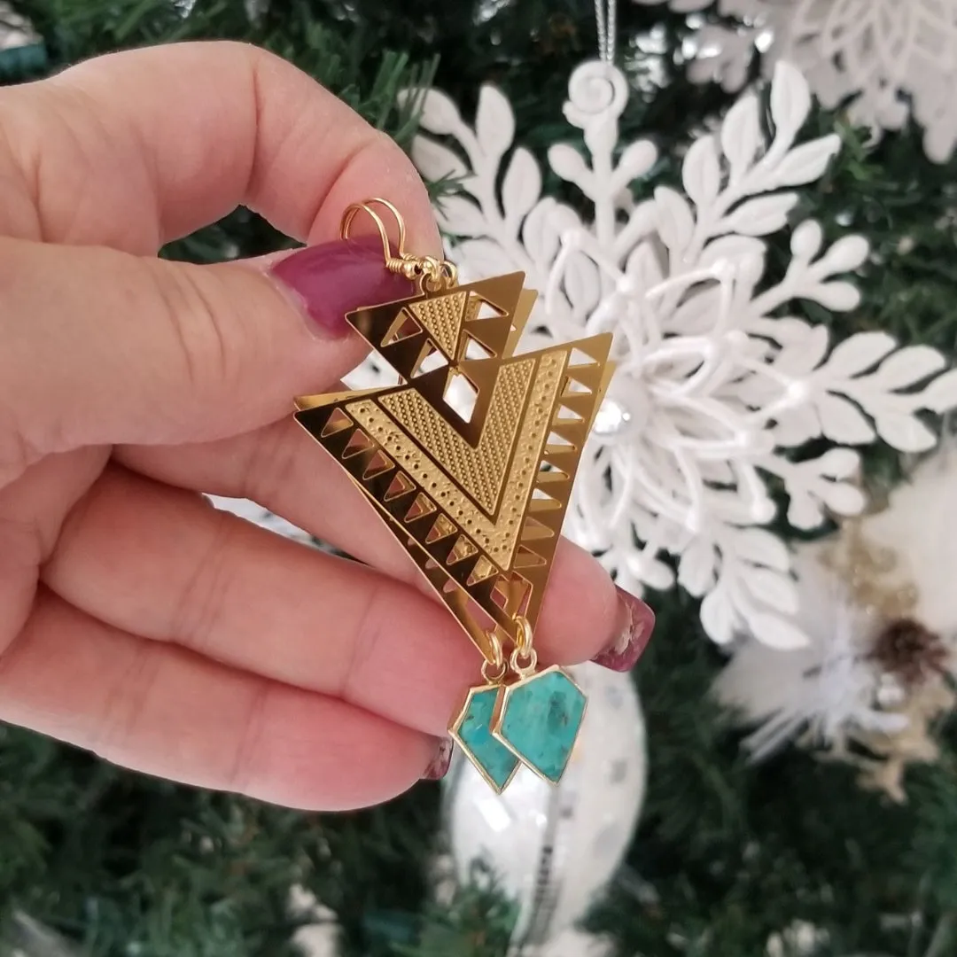 Modern Triangle Turquoise Earrings, Geometric Earrings
