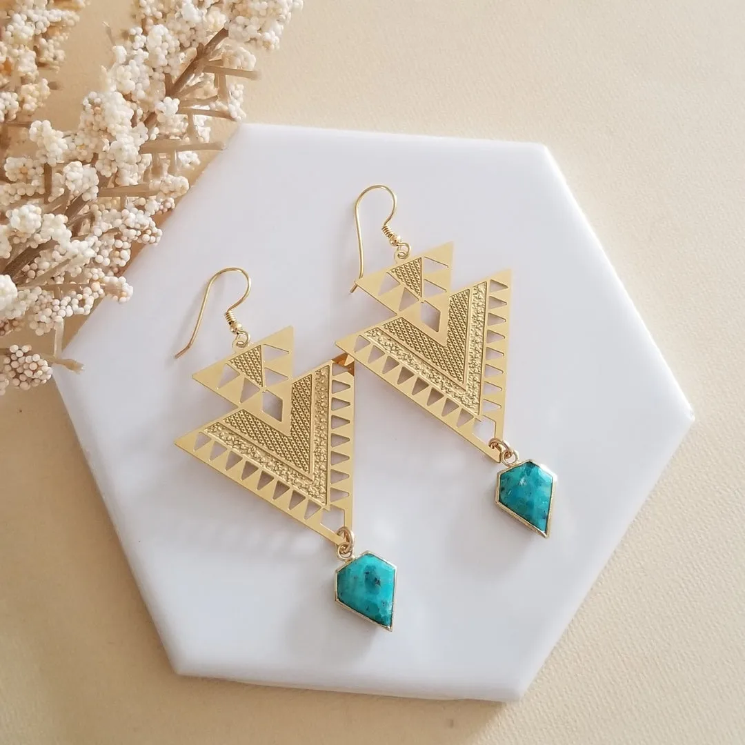 Modern Triangle Turquoise Earrings, Geometric Earrings