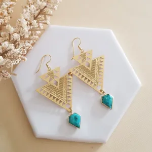Modern Triangle Turquoise Earrings, Geometric Earrings